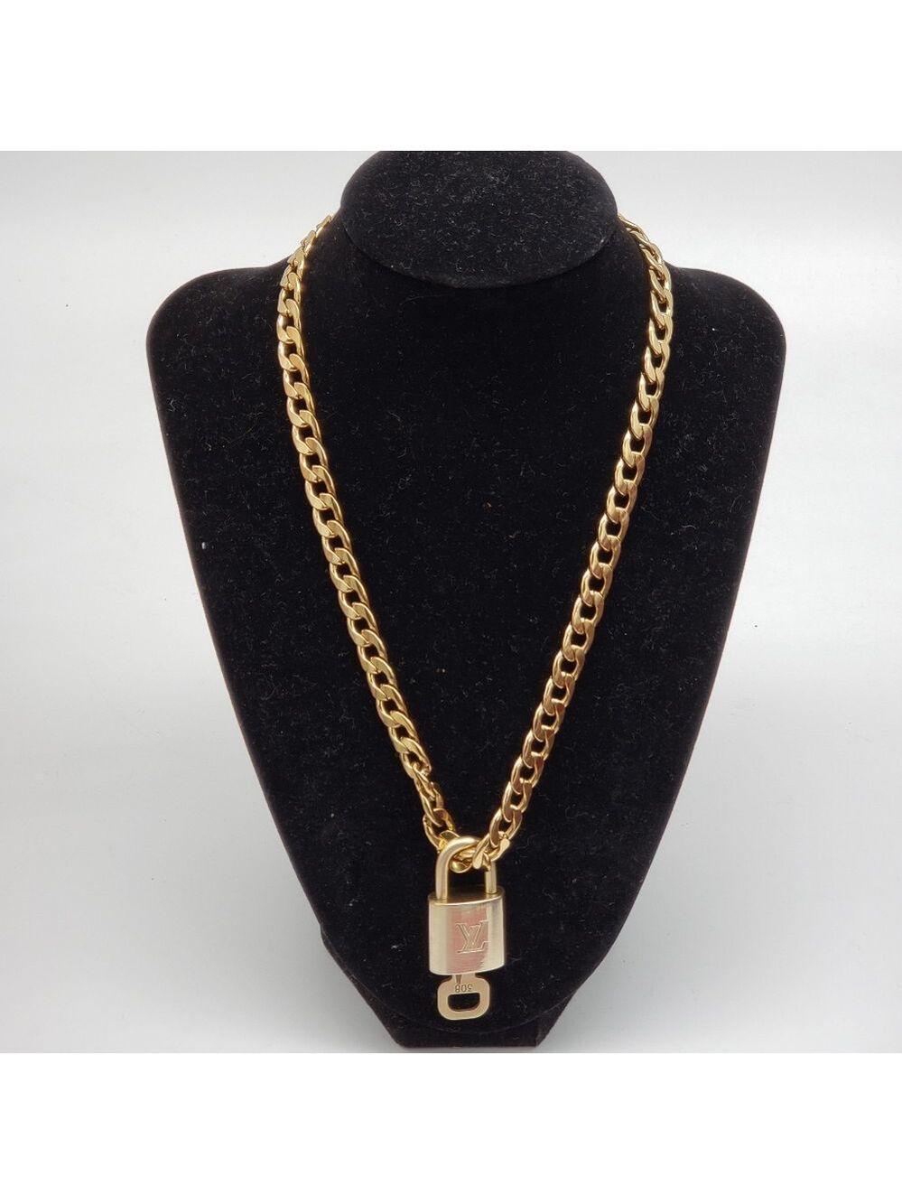 Louis Vuitton Gold Padlock W/ Unbranded Stainless Steel Gold Plated Cuban Chain